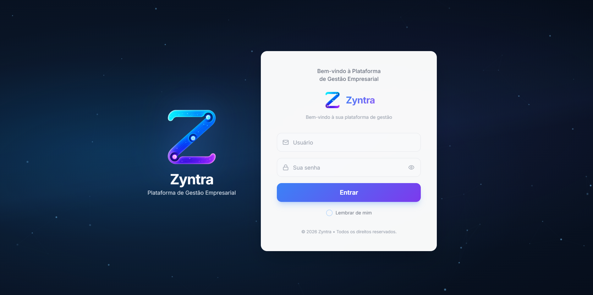 Tela pública do projeto Zyntra